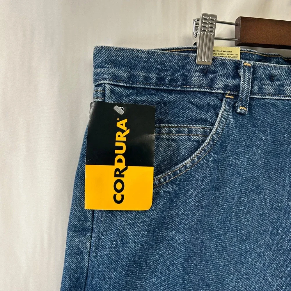 Wrangler ProGear Upland Pant Mens 40x30 Blue Denim Brown Cordura Brush Guard NEW